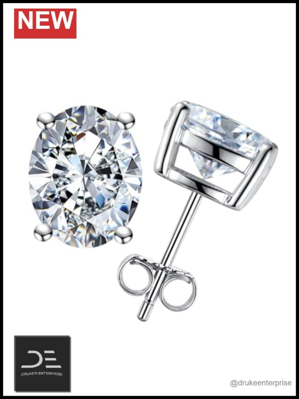 Moissanite Stud Earrings 4cttw D Color VVS1 925 Sterling Silver Prong Push Back